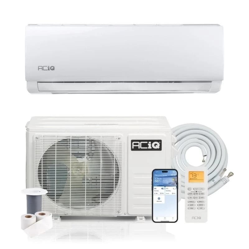 ACiQ Essentials 9,000 BTU R-32 208/230V (ACIQ-K09W-W-32-HP230B / ACIQ-K09Z-32-HP230B) mini-split heat pump indoor wall unit and outdoor condenser
