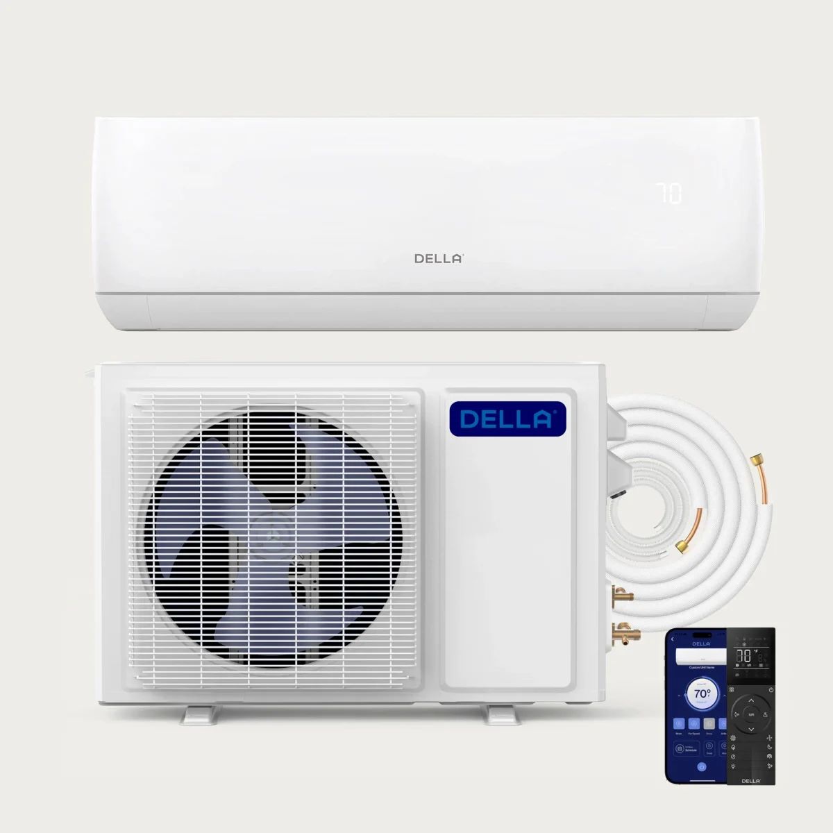 Della Motto 9,100 BTU R-32 115V (048-MS-9K1VRH-20S-JA-IN / 048-MS-9K1VRH-20S-OUT) mini-split heat pump indoor wall unit and outdoor condenser