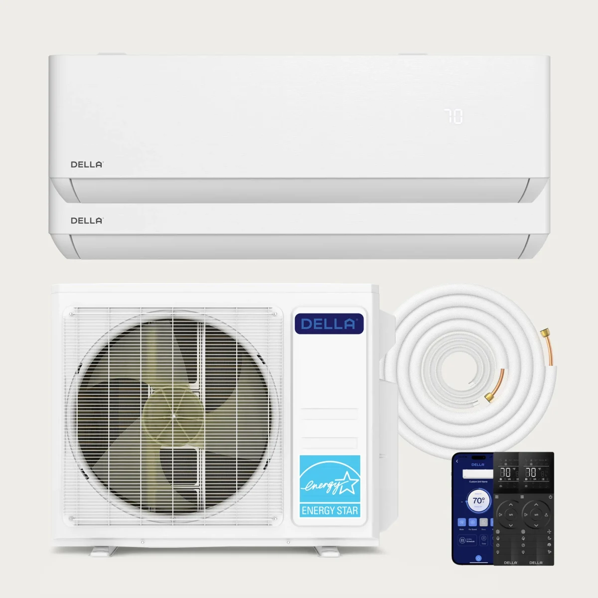 Della Optima Series Multi-Zone 3-Zone 27,000 BTU R-454B 208/230V (048-TLP-MODU-1D3) multi-zone mini-split heat pump indoor wall units and outdoor condenser
