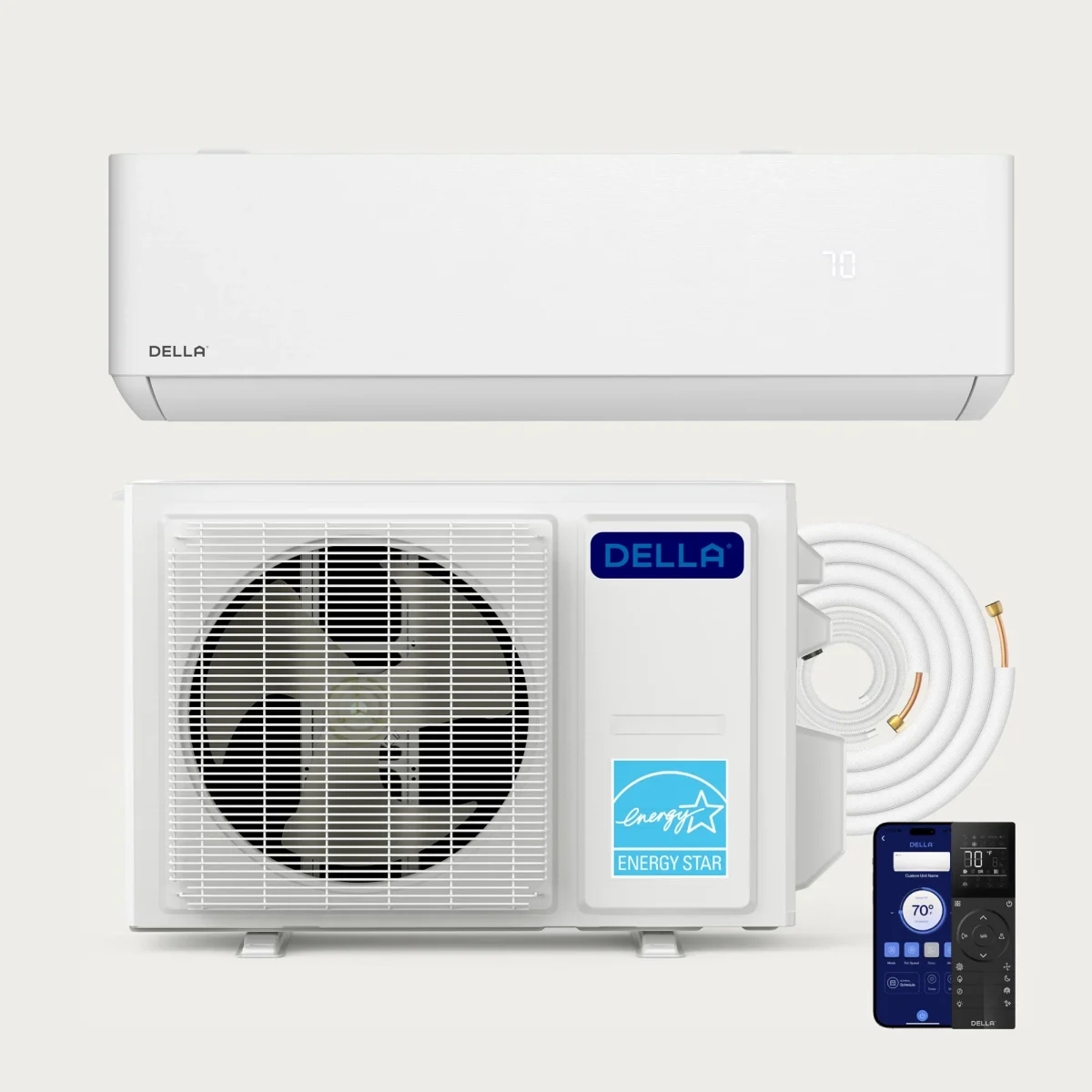 Della Optima Pro CloudAir 9,000 BTU R-454B 208/230V (048-C-TPH-9K2V-C-IN / 048-C-TPH-9K2V-25S-OUT) mini-split heat pump indoor wall unit and outdoor condenser