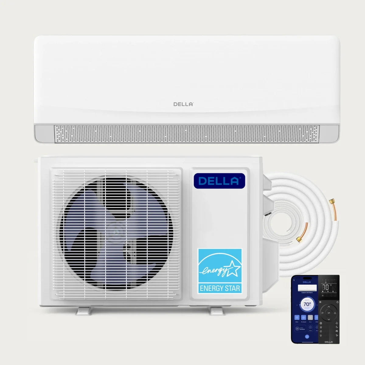 Della Serena CloudAir 9,000 BTU R-32 208/230V (048-MS-9K2VR-22S-MX-IN / 048-MS-9K2VR-22S-M-OUT) mini-split heat pump indoor wall unit and outdoor condenser