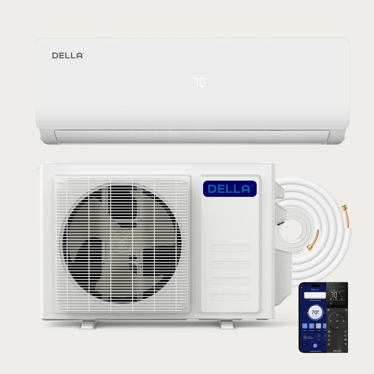 Della Vario 9,000 BTU R-454B 115V (048-TL-9K1VB-19S-IN / 048-TL-9K1VB-19S-OUT) mini-split heat pump indoor wall unit and outdoor condenser