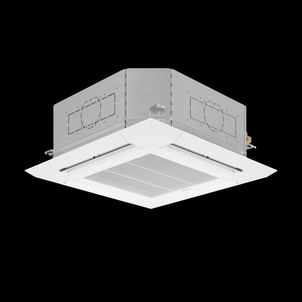 Mitsubishi Electric four-way ceiling cassette indoor unit for a P-Series PLA system.