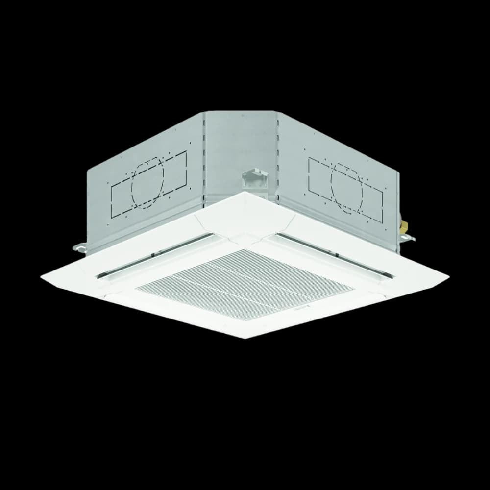 Mitsubishi Electric four-way ceiling cassette indoor unit for a P-Series PLA system.